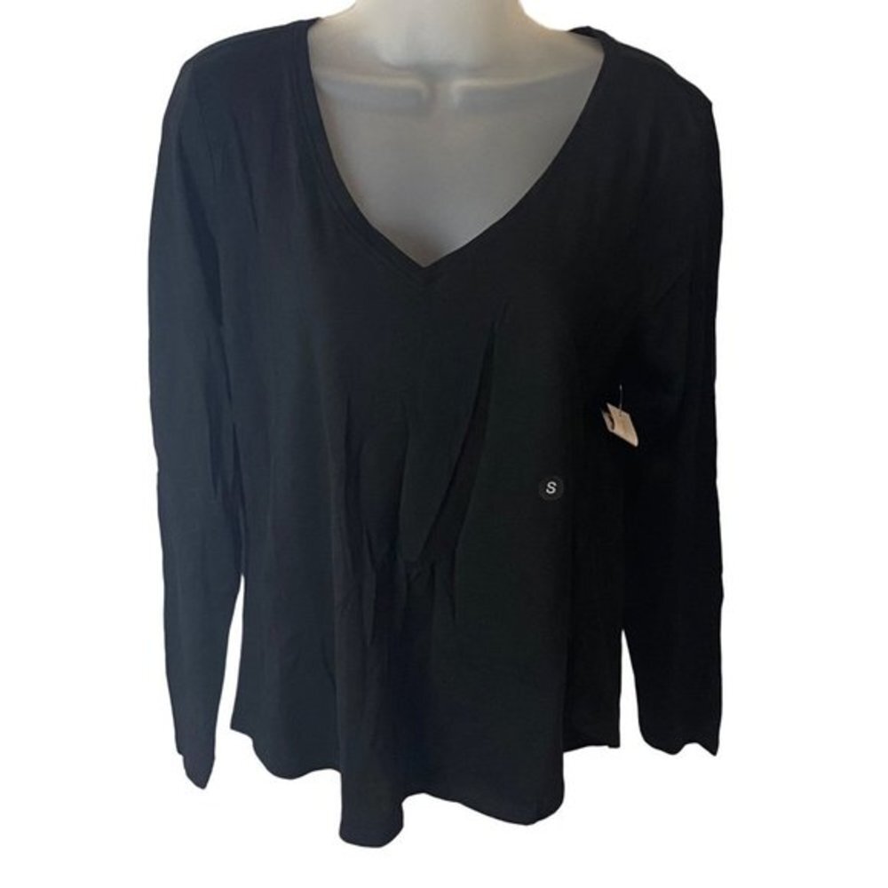New York‎ & Company Womens Black Long Sleeve V-Neck Cotton Shirt Top Size S